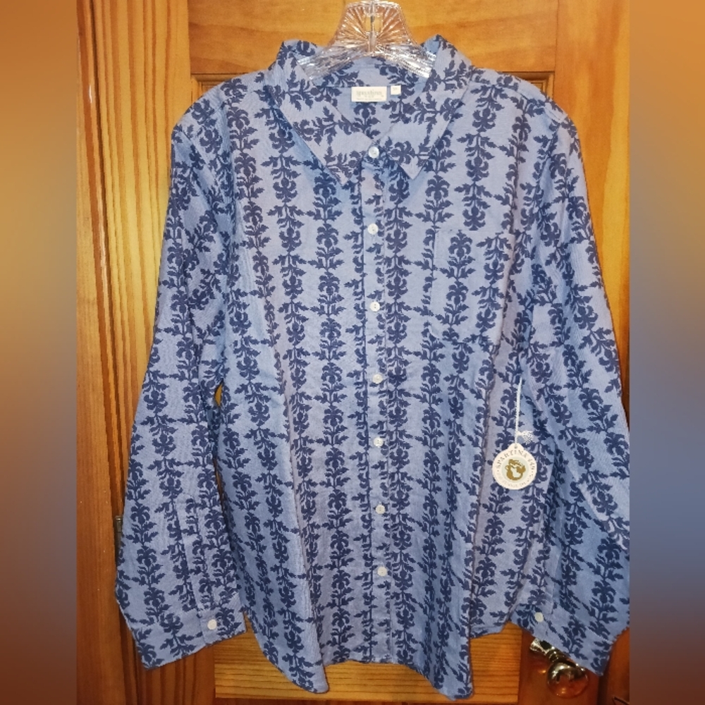 Spartina 449 Callie 100% Linen Shirt "Bellinger Thistle Denim" XL NWT